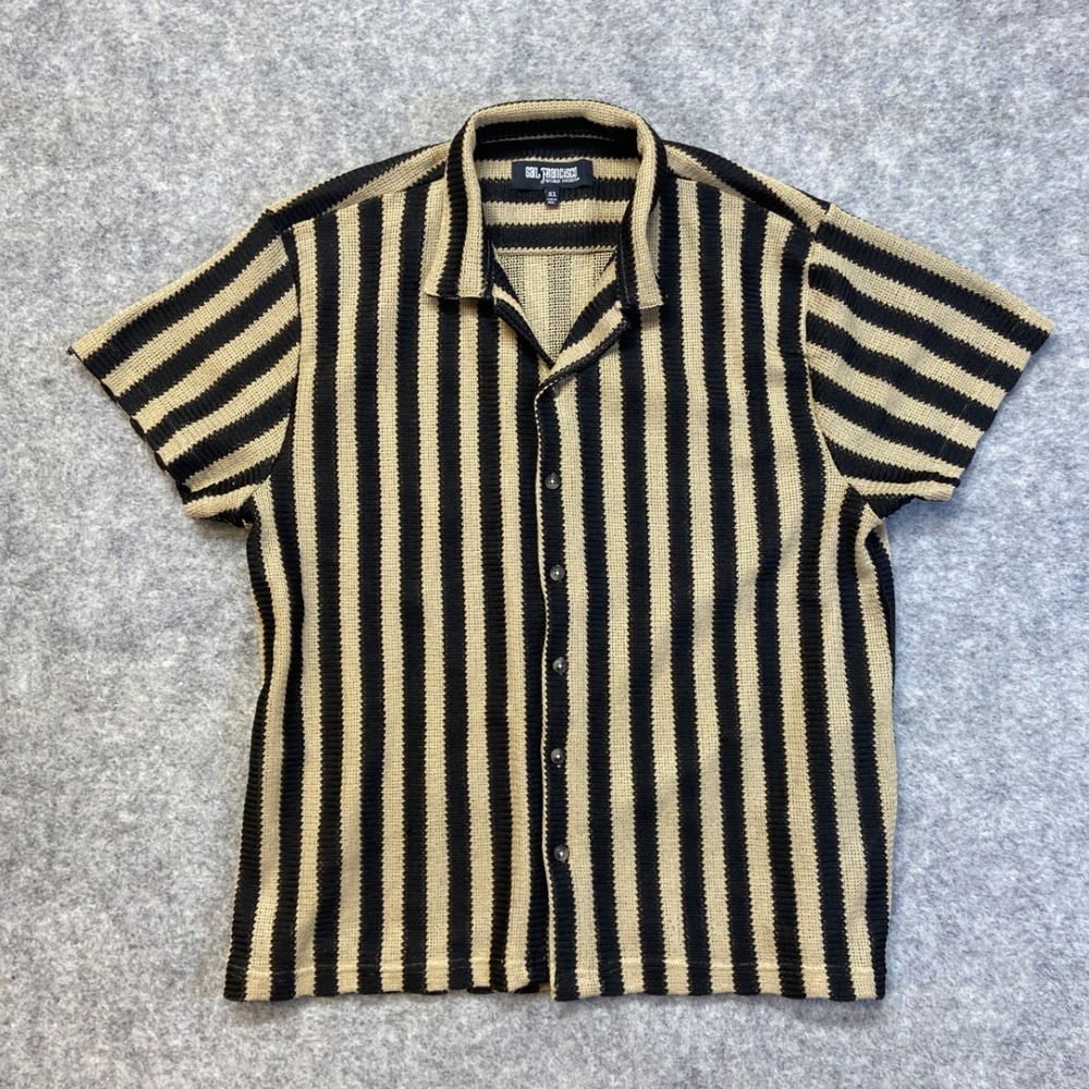 San Francisco Work Shirts Mens Camp Shirt XL Crochet Stripe Button Up Retro